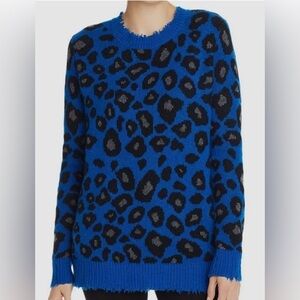 Aqua 100% cashmere trashed  Distressed blue and black Leopard print Sweater XS